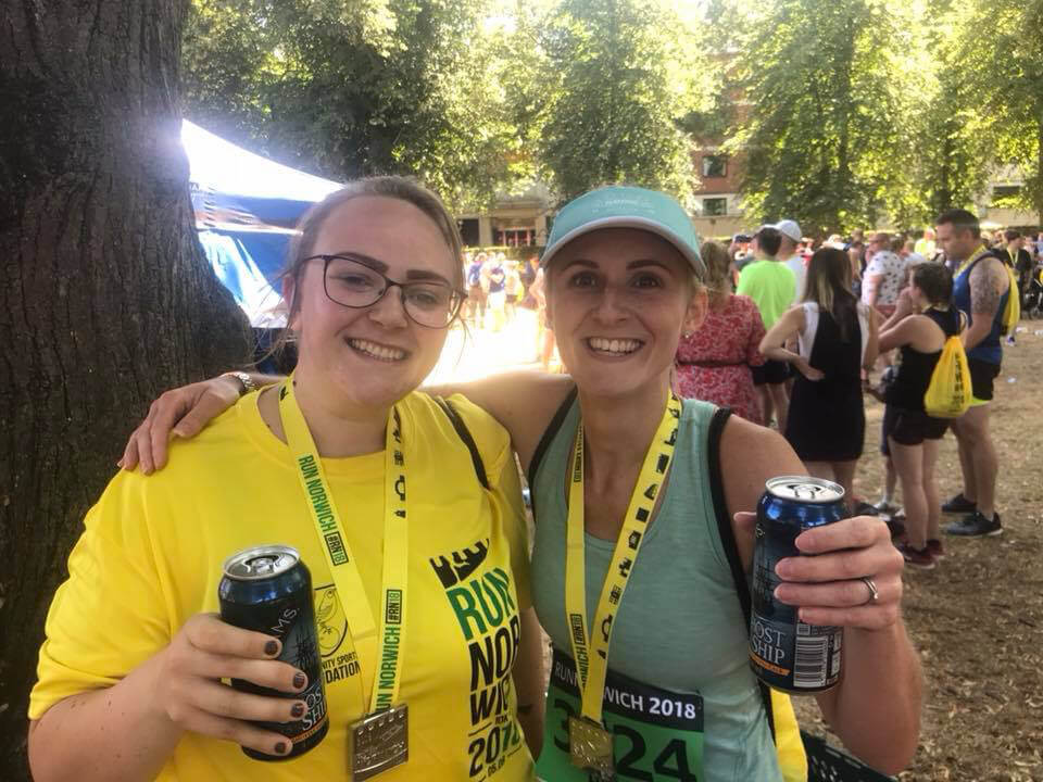 Bryony & Helen with a well-earned beer